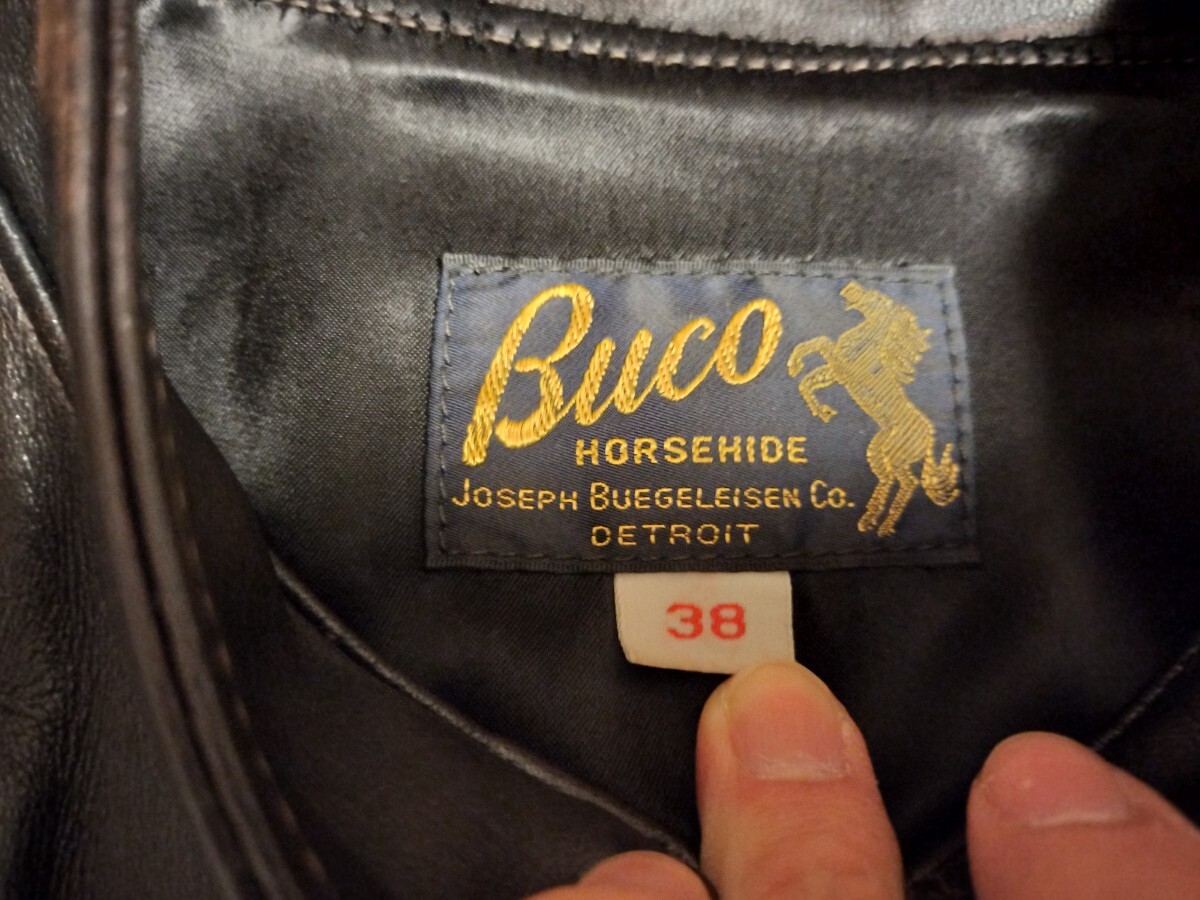 美品 THE REAL McCOY'S リアルマッコイズ BUCO J-100 ホースハイド 馬革 シングルライダースジャケット サイズ38 検索 ビンテージ 茶芯の画像2