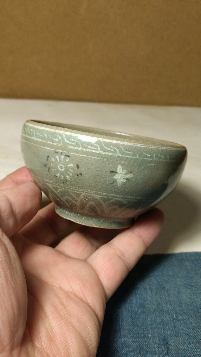 【哲】【特別出品】上手の高麗青磁白黒象嵌盃（高麗時代・13世紀）_画像2