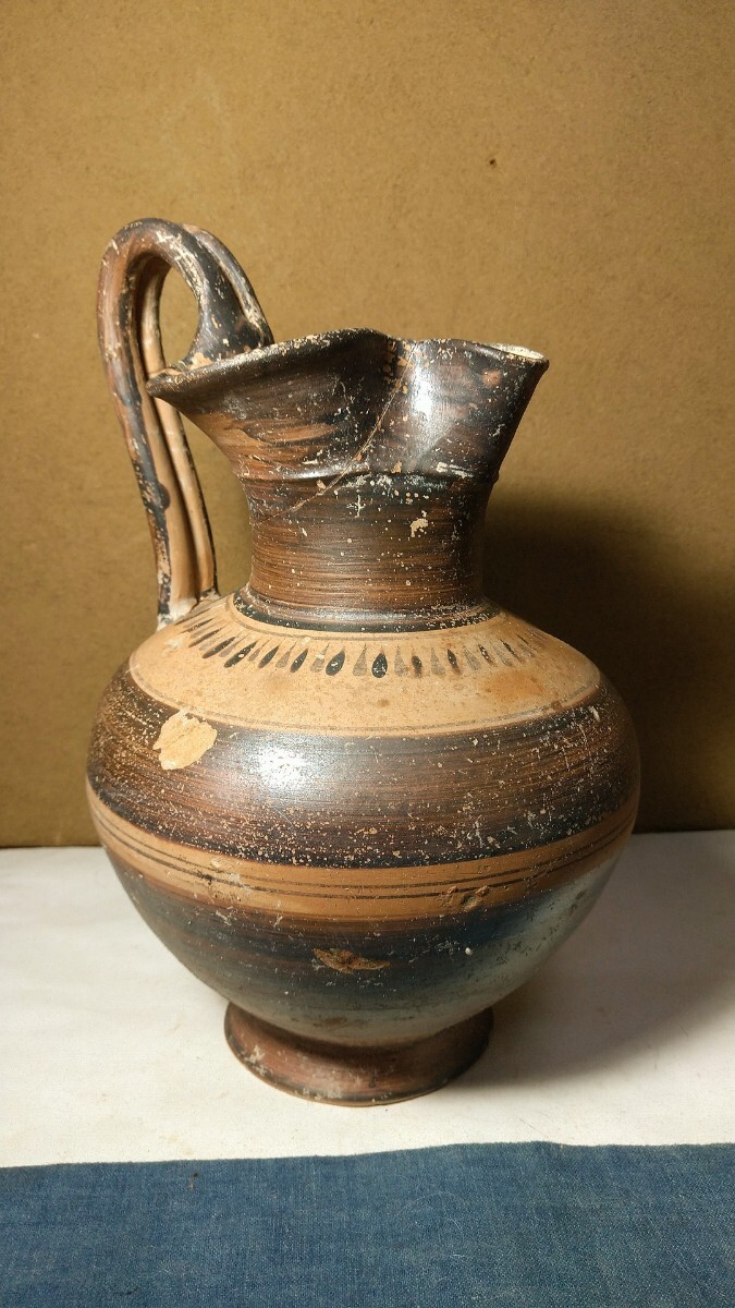 【哲】ギリシャ陶器取手付水注（コリントス系・紀元前６〜５世紀）_画像1