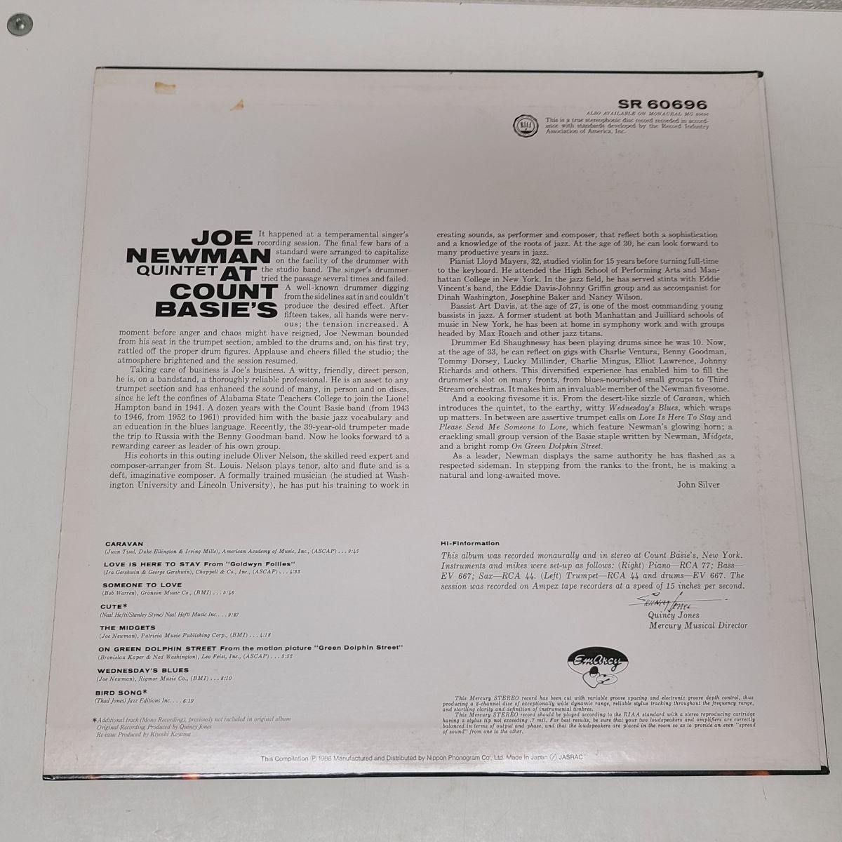 LPレコード / JOE NEWMAN QUINTET AT COUNT BASIE’S ジョー・ニューマン カウント・ベイシー / SR 60969 / 195J-10105【M005】の画像2