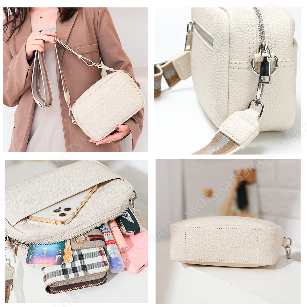  Mini shoulder bag * ivory * lady's diagonal .. smartphone mobile pochette pouch inset wide . futoshi belt shoulder .. diagonal .. purse 