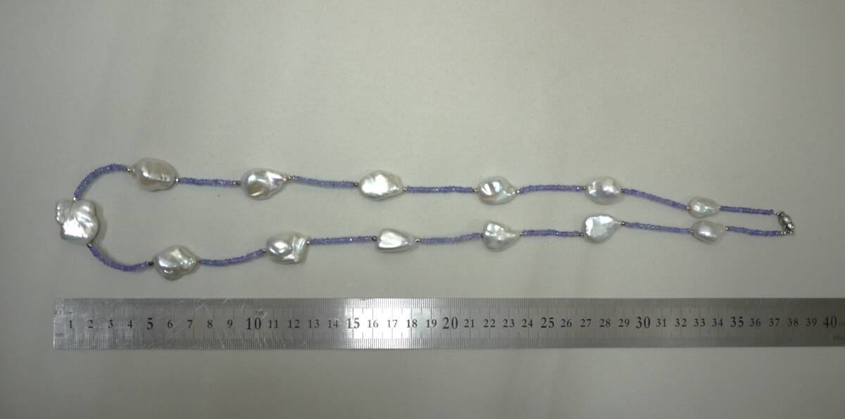 21A ネックレス 水色石 パール 真珠 ロングネックレス レディース アクセサリー 女性 デザインネックレス の画像9