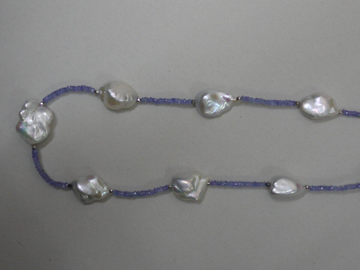 21A ネックレス 水色石 パール 真珠 ロングネックレス レディース アクセサリー 女性 デザインネックレス の画像2