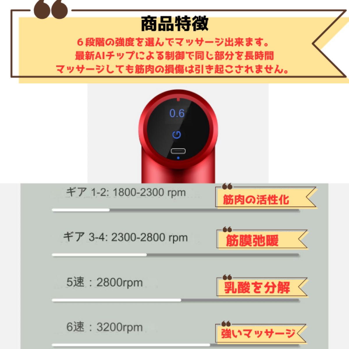 マッサージガン 軽量 電動 充電式 小型 マッサージ機 usb 筋膜リリース　シリーズ上位機種　液晶表示