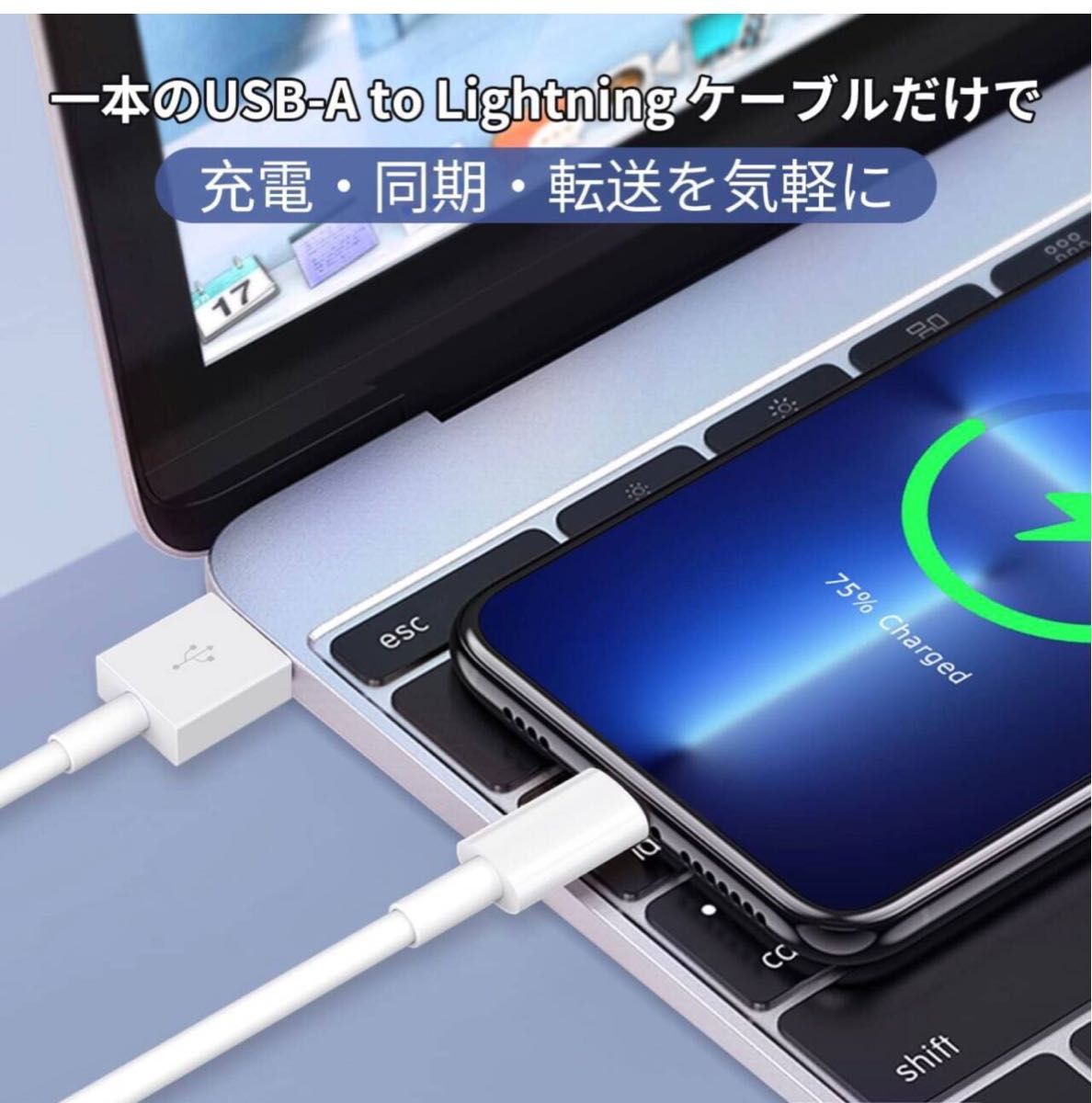 iPhone充電器 ケーブル MFi認証 YOWESH USB-A to Lightning ケーブル【1.8M 2本セット】