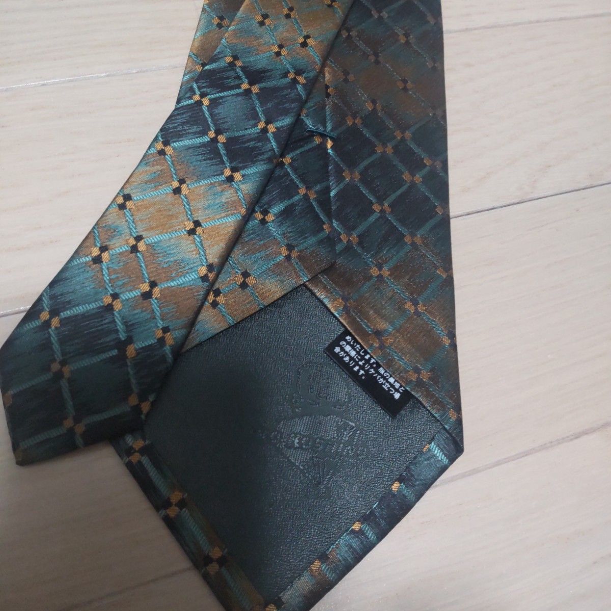 ヒロココシノ 日本製 エメラルド グリーン チェック シルク 結婚式 ネクタイ