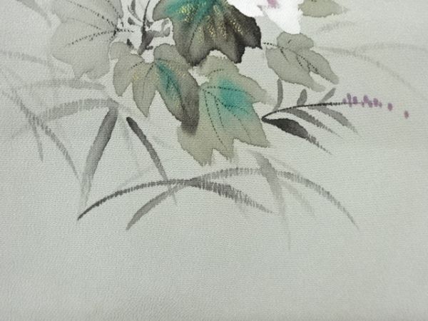 ys6914010; 縮緬地金彩手描き草花模様名古屋帯【着】_画像5