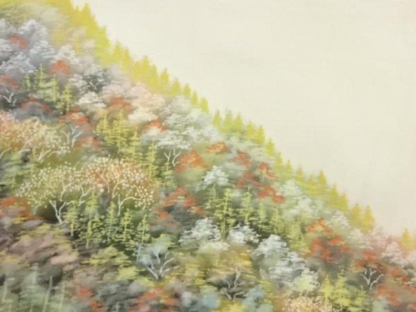 ys6933014; 作家物　塩瀬手描き木々に風景模様名古屋帯【着】_画像3