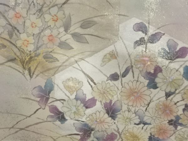 ys6944220; 金彩螺鈿手描き亀甲に草花模様名古屋帯【着】_画像4