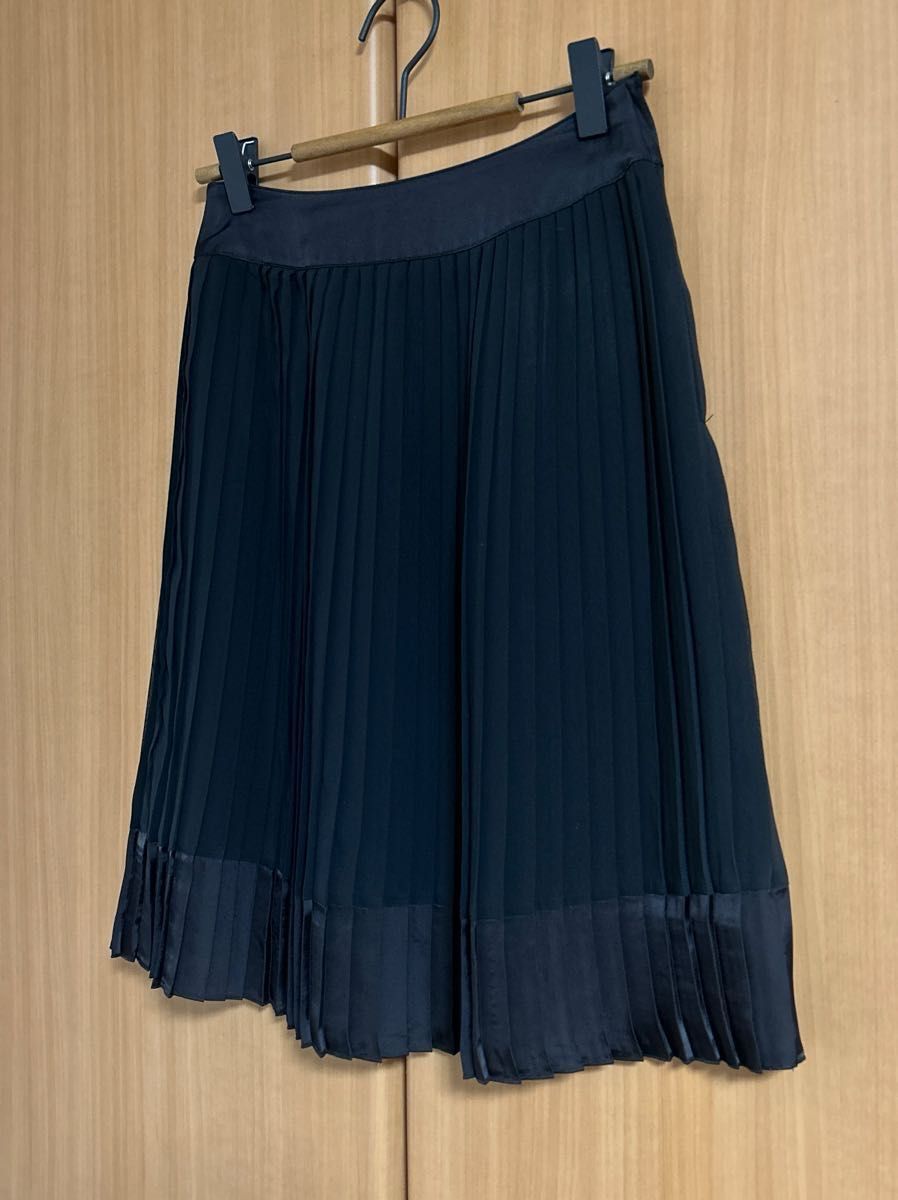 ナチュラルビューティー　スカート　ひざ丈　プリーツ　シフォン　サテン　XSサイズ　小さいサイズ
