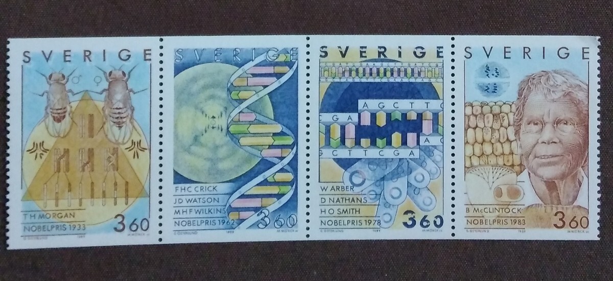 スウェーデン 1989 ノーベル賞 生理学 医学 4完 未使用 糊なしの画像1