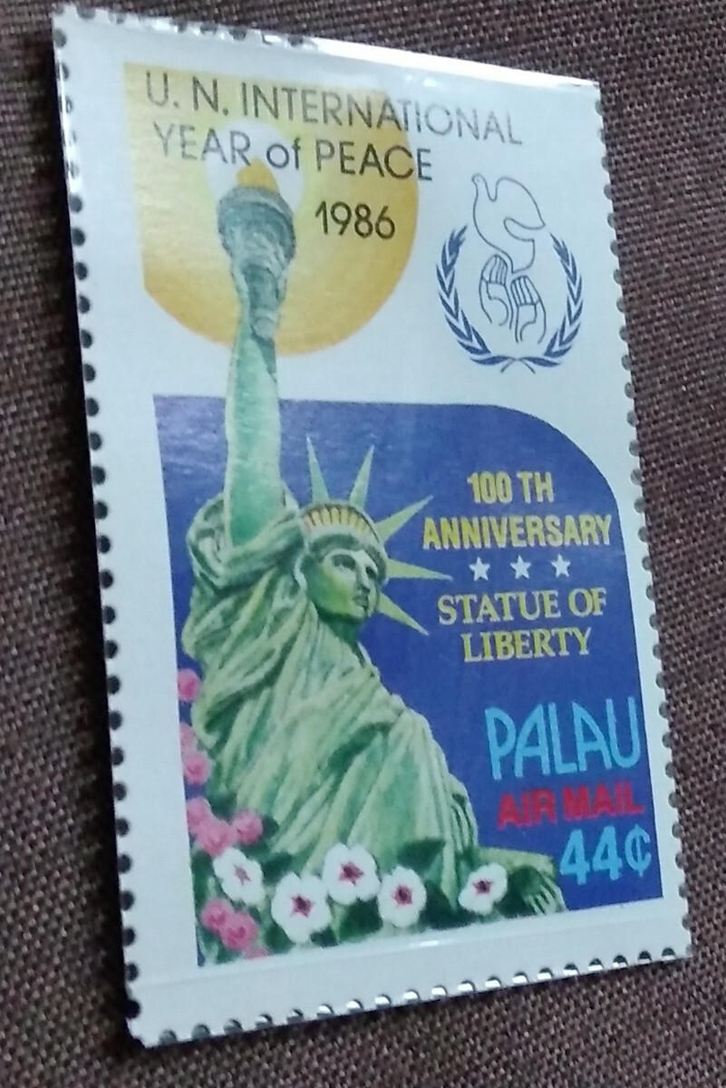 パラオ  1986 国際平和年 自由の女神100周年 1種 鳩 ハト エアメール 未使用 の画像5