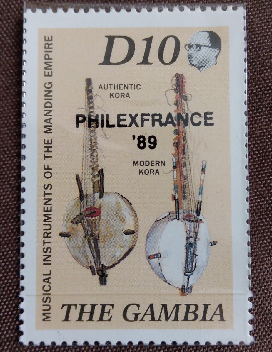 ガンビア 1989 フィレックスフランス'89 4完  楽器 加刷 民俗 切手展 包装あり  未使用糊ありの画像6