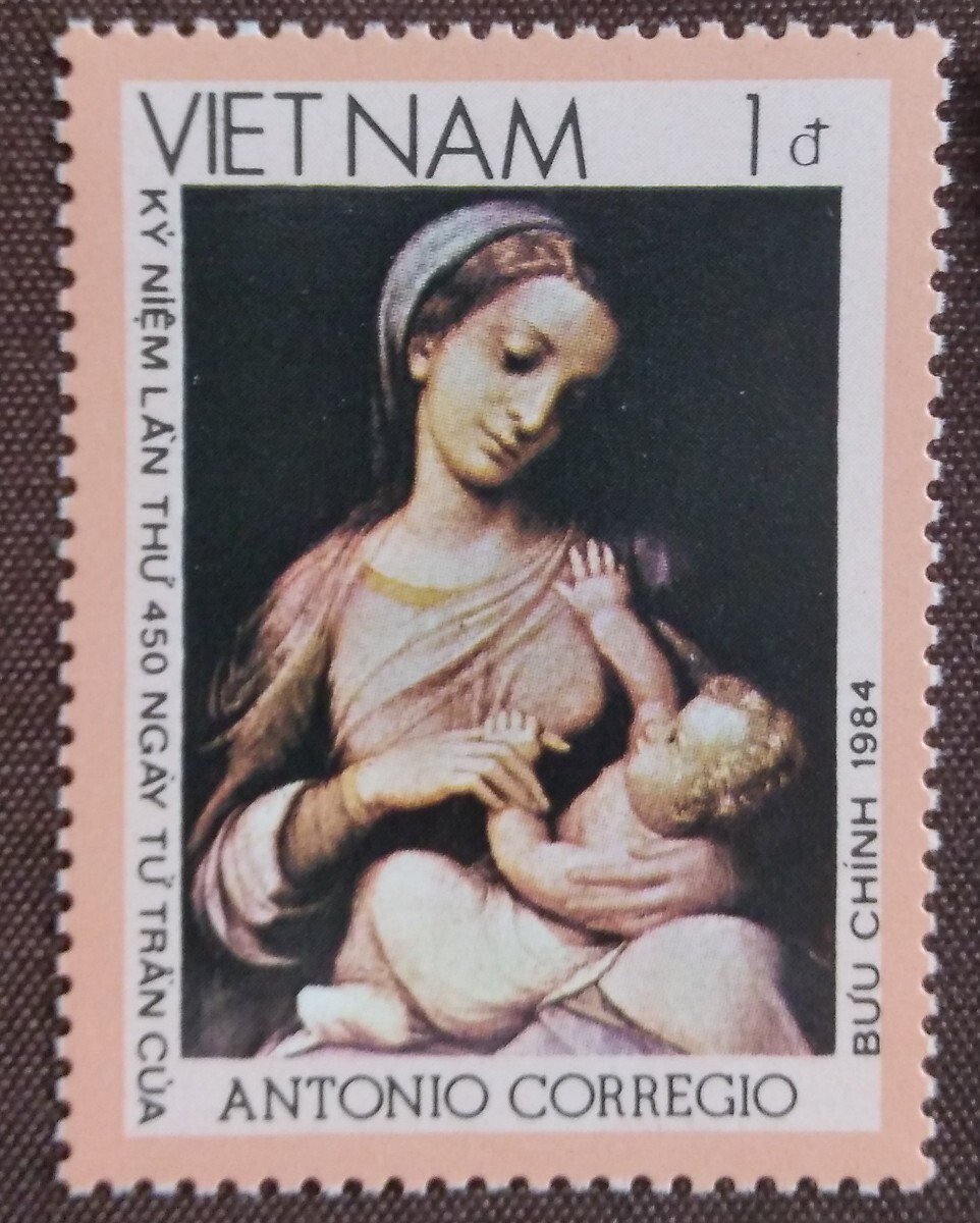 ベトナム 1990.11.13 アントニオコレジヨ没450年 7完 絵画 母子像 芸術 美術 の画像4