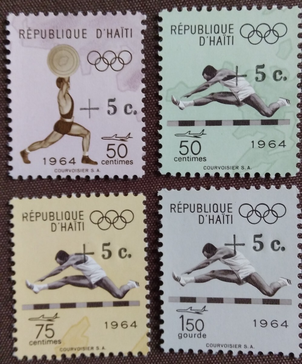 ハイチ 1964 オリンピック 7完 東京 五輪 重量挙げ ハードル スポーツ 航空 未使用糊ありの画像4
