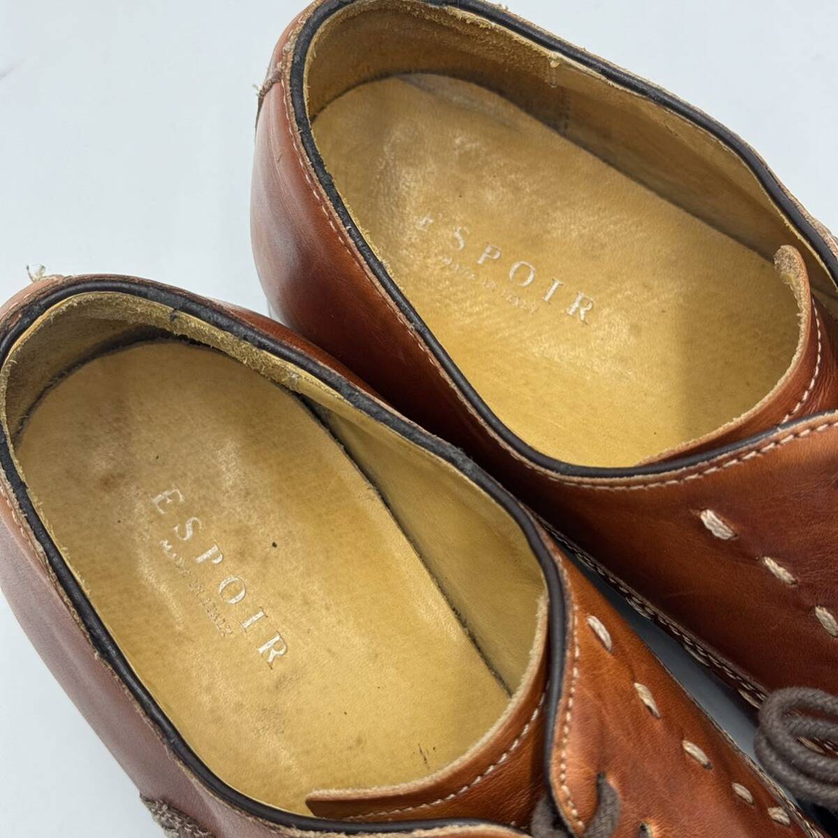 G☆ステッチデザイン 'イタリア製' ESPOIR エスポアール 本革 レザー ビジネスシューズ 革靴 ストレートチップ ドレスシューズ 紳士靴 40.5の画像8