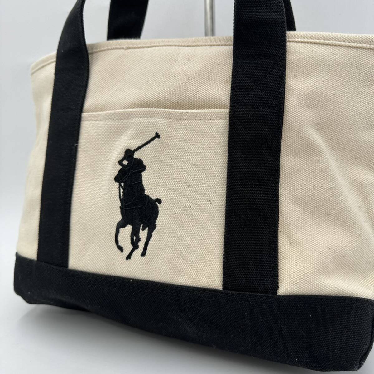 A☆良品/人気モデル!!'名作ビッグポニーロゴ刺繍' POLO RALPH LAUREN ラルフローレン キャンバス生地 トートバッグ 手提げ ハンドバッグ 鞄_画像3