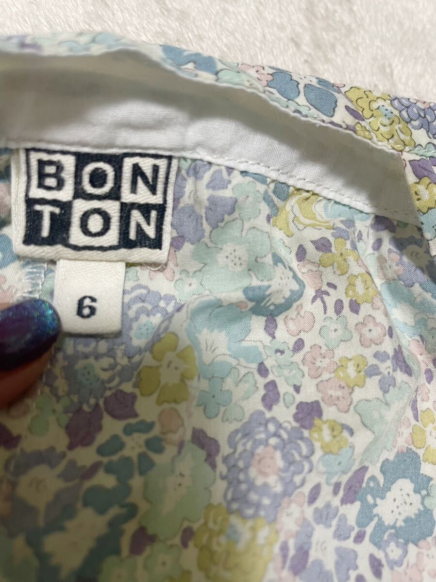 BONTON 6A オールインワン リバティ 綿100% サロペット ショートパンツ ショーパン ワンピース トップス 花柄 水色 120 110 ボンポワン_画像4