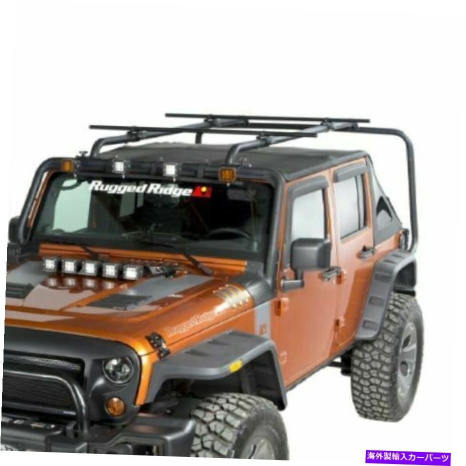 頑丈なリッジ11703.11シェルパルーフラック56.5 ラウンドクロスバースチールブラックRugged Ridge 11703.11 Sherpa Roof Rack 56.5 Roun_画像2