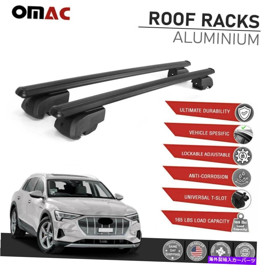 黒いルーフレールラッククロスバー荷物キャリア2 PCSフィットアウディトロン2019-2022Black Roof Rail Rack Cross Bars Luggage Carrier 2_画像1