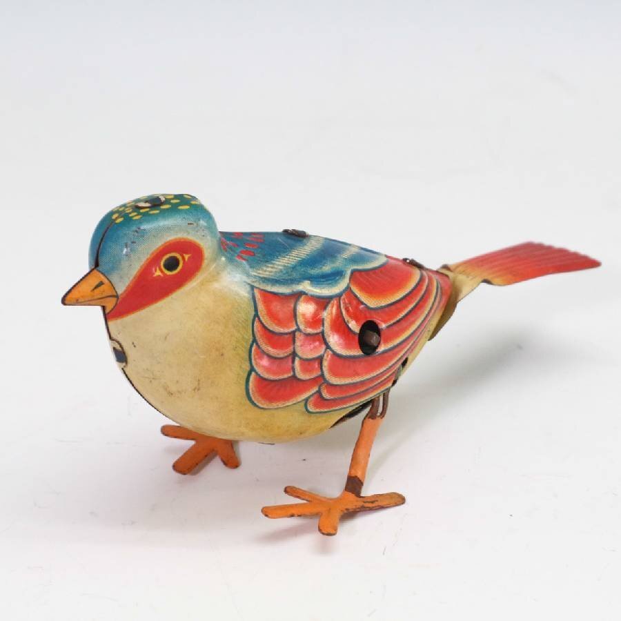 1950年代 レトロ 日本製 ブリキ ゼンマイ 鳥のおもちゃ 玩具 当時物◆818f17の画像1
