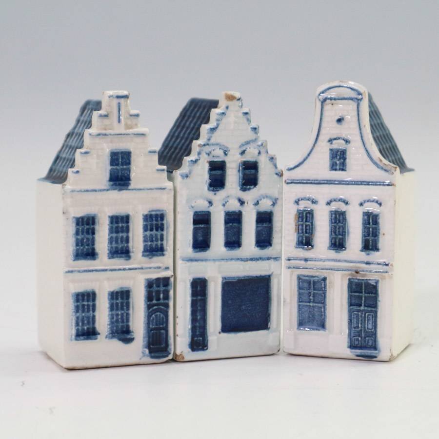 huis ten bosch ハウステンボス デルフト焼 ミニチュアハウス 3個セット 家 置物 陶器製 オランダ 土産◆800f03の画像1