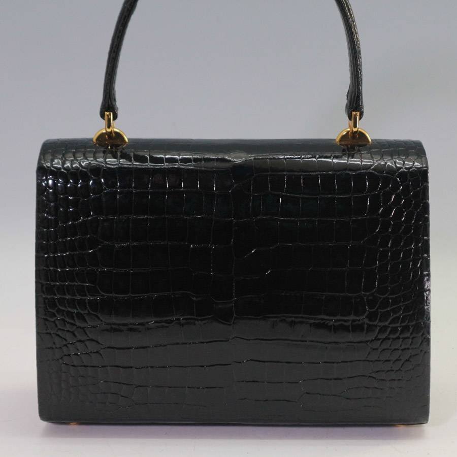  прекрасный товар!JRA одобрено высококлассный крокодил кожа натуральная кожа ручная сумочка эмаль чёрный черный сделано в Японии *825f01