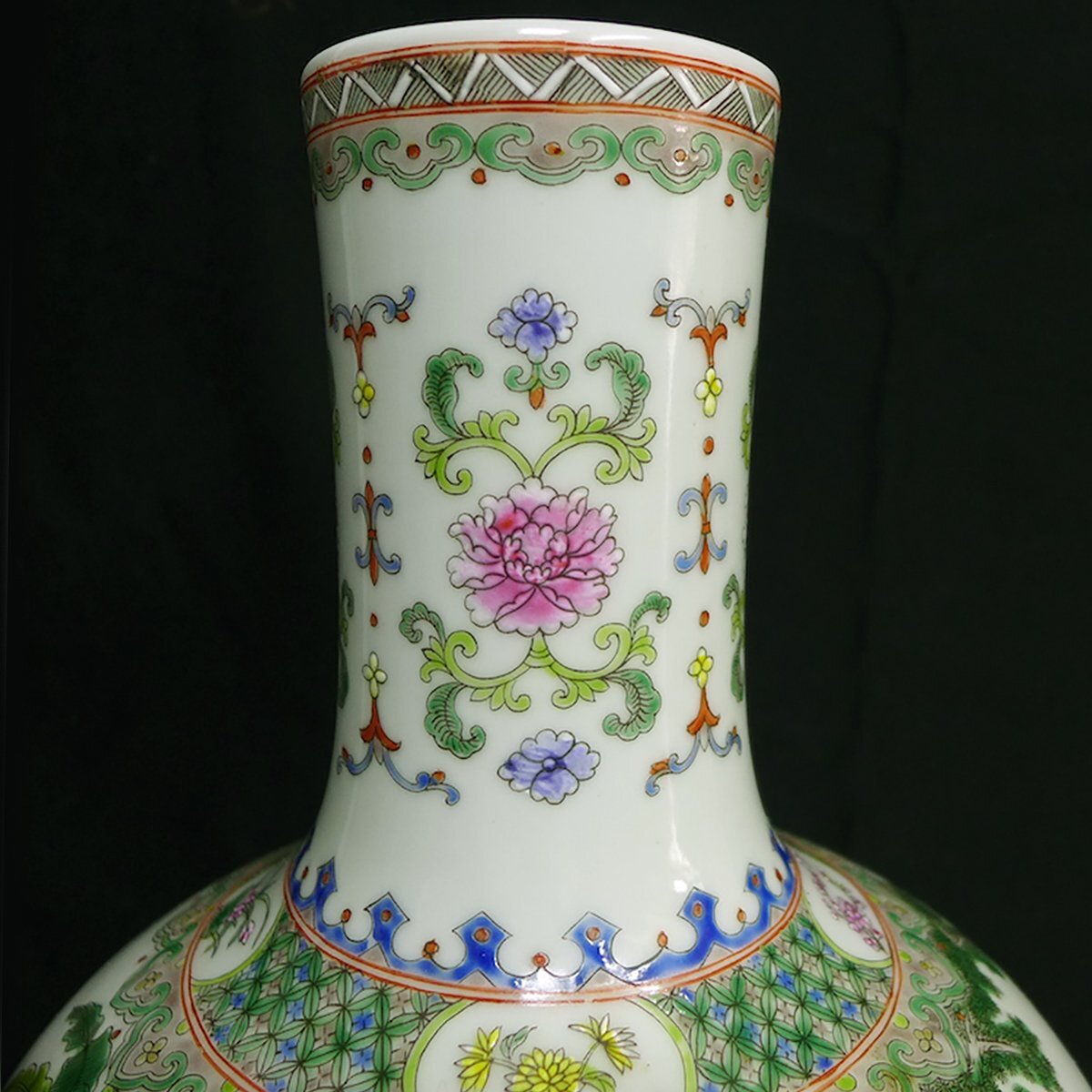 大清乾隆年製 粉彩仕女文花瓶（中国古玩）の画像8