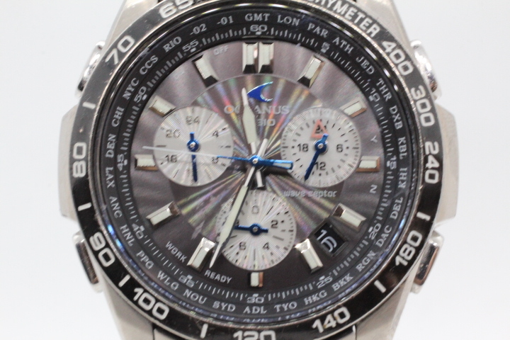 【CASIO OCEAUS】OCW-600 1/20 CHRONOGRAPH WORLD TIME ALARM WAVE CEPTOR TOUGH SOLAR TITANIUM JAPAN H 中古品時計 24.4.7 _WORLD TIME ALARM WAVE CEPTOR TOUGH SOLAR