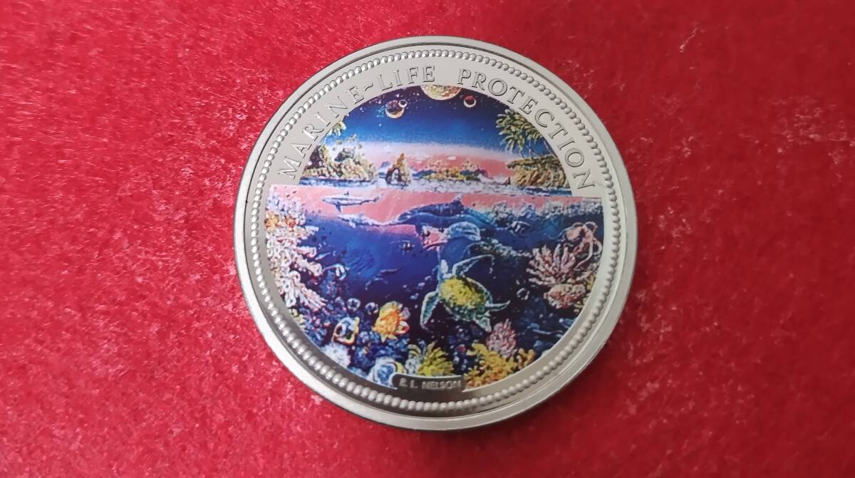 パラオ カラーコイン 1＄ 銀貨 MARINE LIFE PROTECTION 1993年 美品 アンティークコイン コレクションコインの画像2