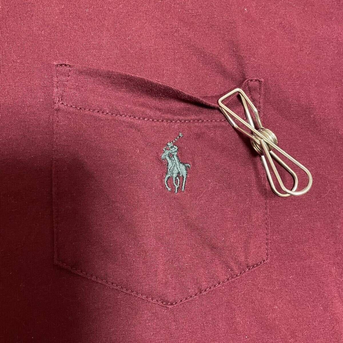 ポロ ラルフローレン【POLO RALPH LAUREN】 半袖ポケットTシャツ カットソー Mサイズ クラッシックフィット 刺繍 ワインレッド ボールド/赤_画像6