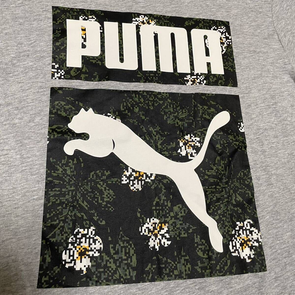 プーマ【PUMA】ビックプリント 重ね着風半袖Tシャツ Lサイズ レディース？ グレー×ホワイト×ブラック×グリーン/白黒緑 刺繍 花 571126の画像6