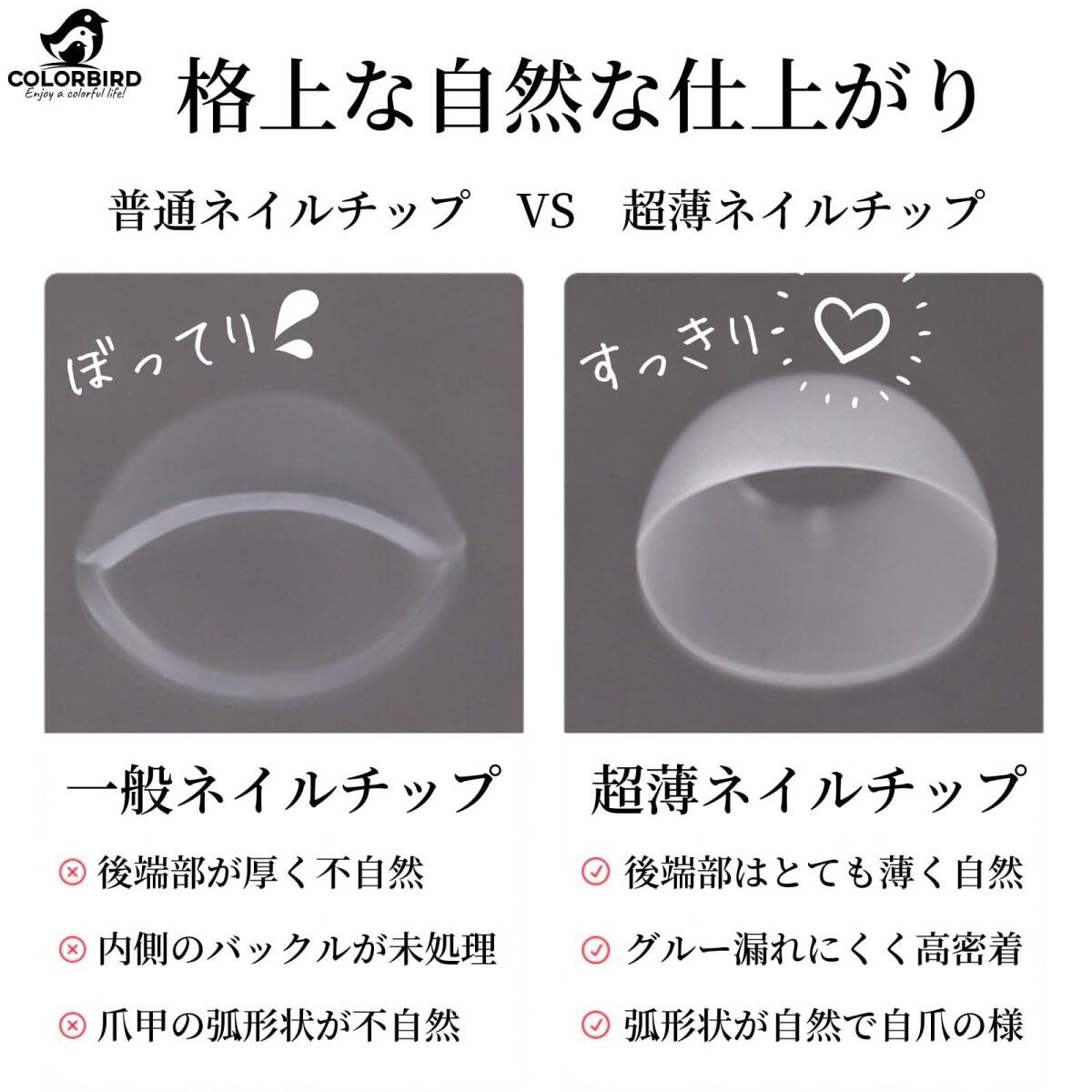 【数量限定】クリア ショート 300枚 夏 超薄 サンディング ネイルチップ 自然なフィット感 つけ爪 COLORBIRD (オー_画像7