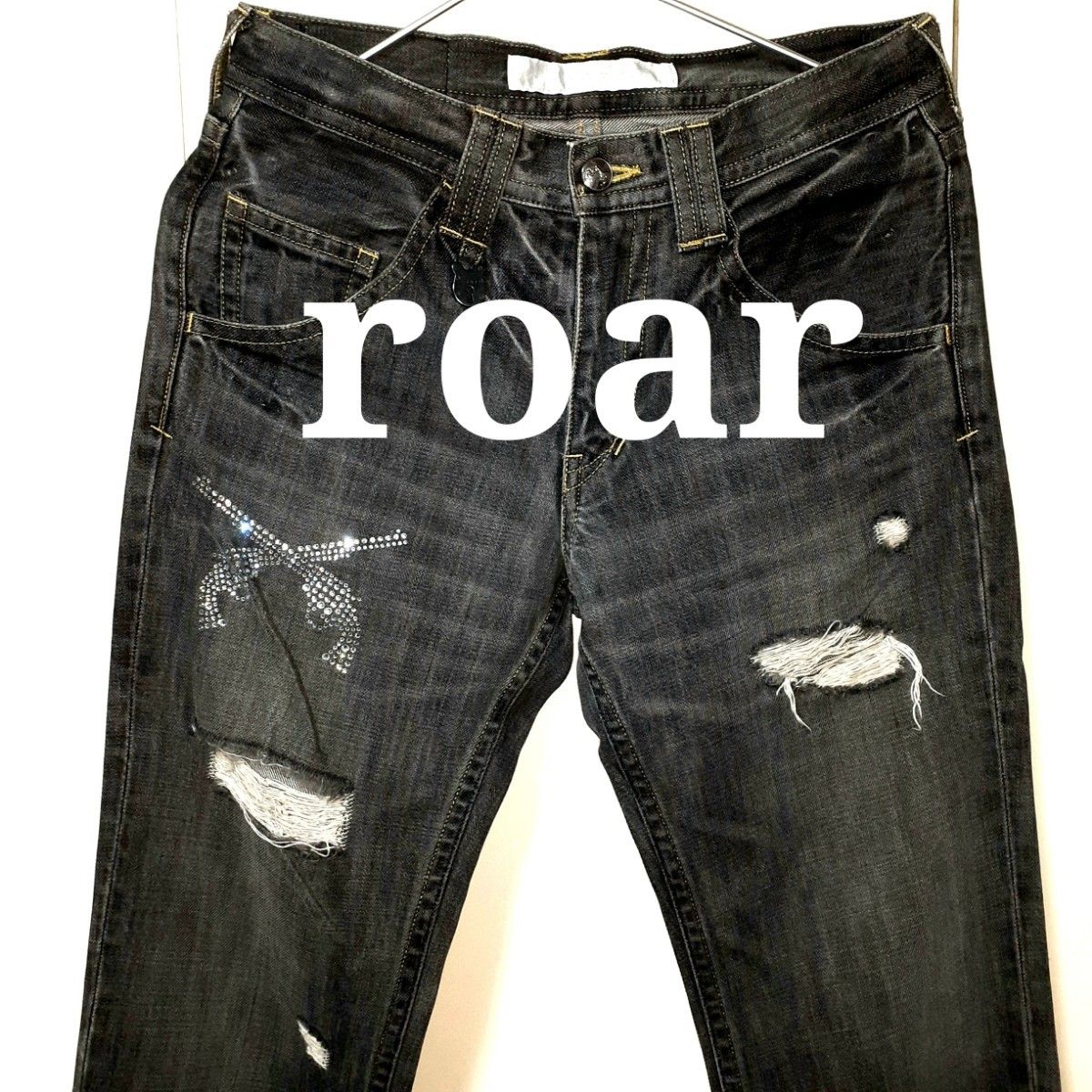 希少限定h★roar ロアー 2丁拳銃  総 スワロフスキー☆クリスタル  ダメージ加工 デニム パンツ 1 入手困難