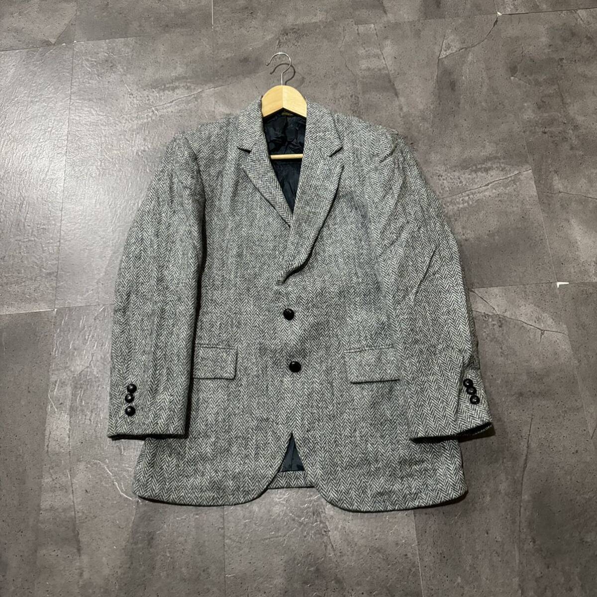 R ☆ 希少!!80~90sビンテージ '米国製' HARRIS TWEED ハリスツイード 厚手 ヘリンボーン柄 テーラードジャケット USA製 80/90年代品 紳士服_画像2