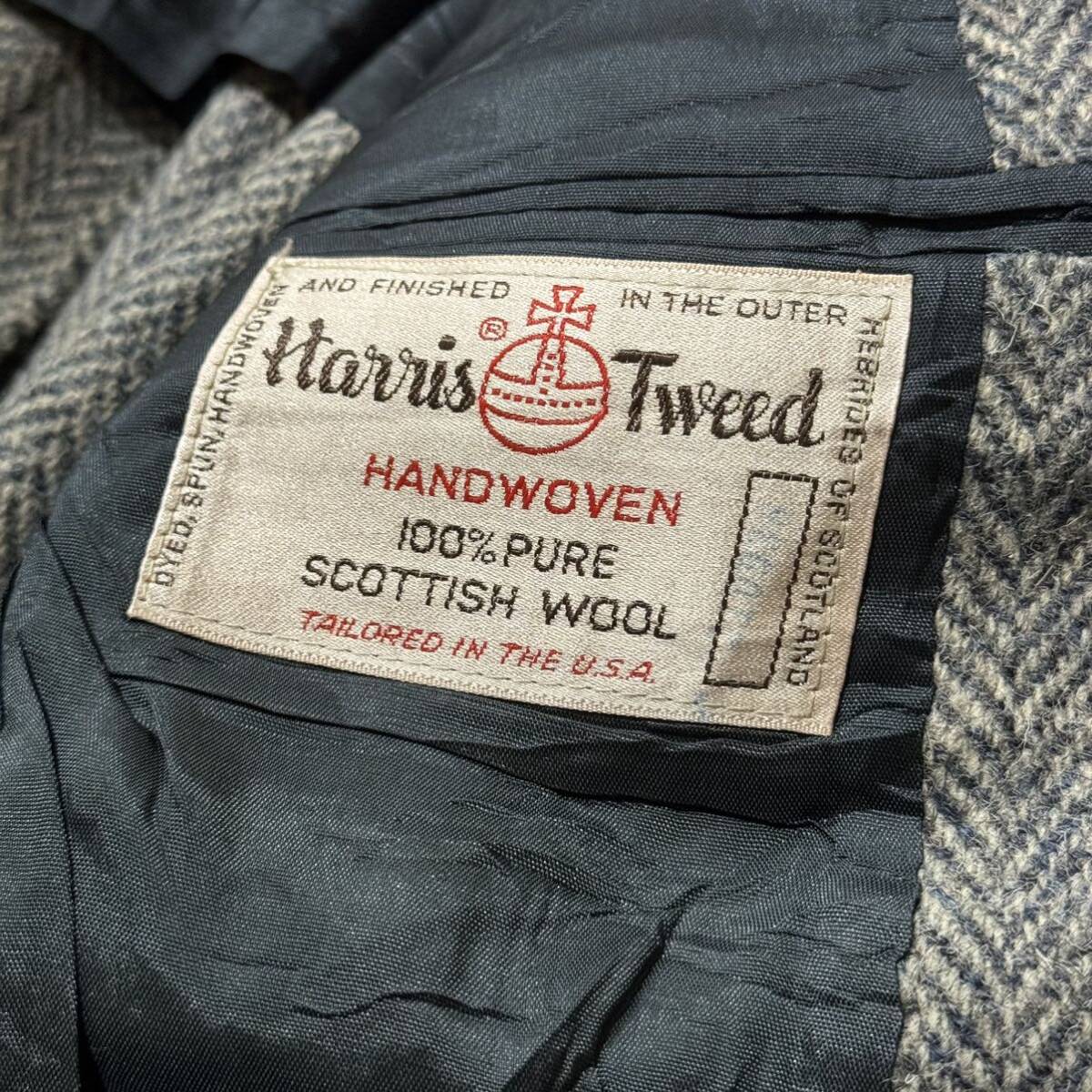 R ☆ 希少!!80~90sビンテージ '米国製' HARRIS TWEED ハリスツイード 厚手 ヘリンボーン柄 テーラードジャケット USA製 80/90年代品 紳士服_画像8