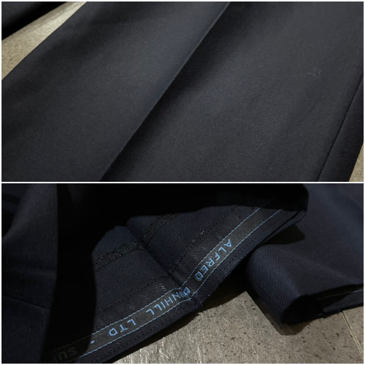 F ☆ 大きいサイズ!! '英国製' dunhill ダンヒル 上下 セットアップ オーダーメイド スーツ 高級紳士服 テーラードジャケット & パンツ NVYの画像7