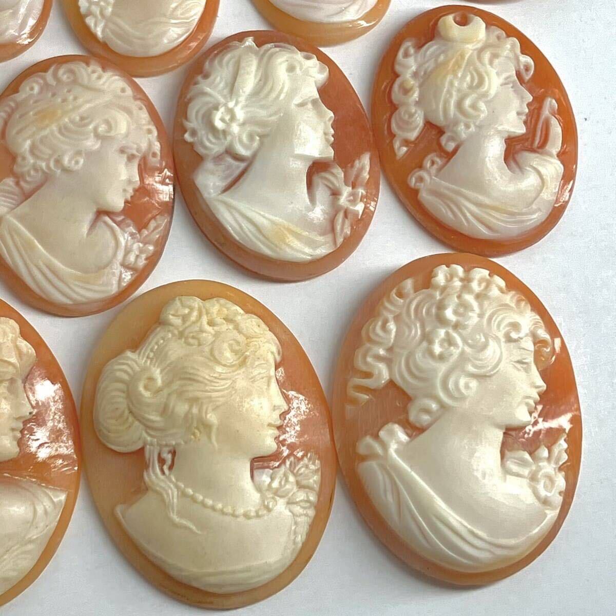 (シェルカメオ11点おまとめ27g)a 135ct 裸石 ジュエリー jewelry shell cameo 貴婦人 ブローチ 彫刻 作家物 sの画像5