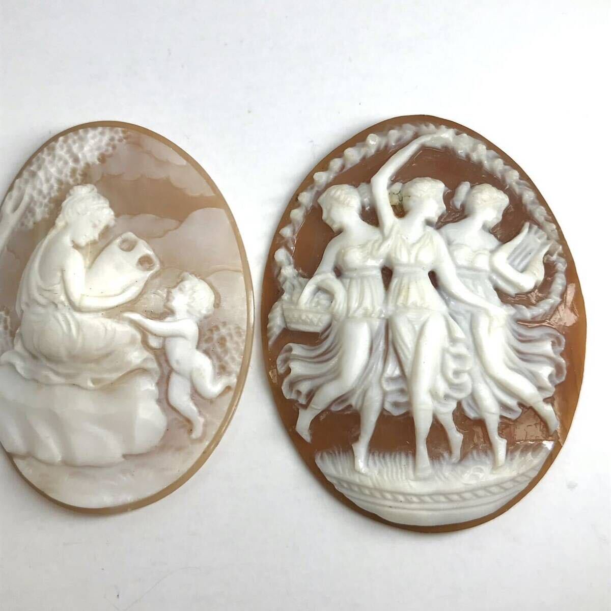 (シェルカメオ3点おまとめ24.5g)a 122.5ct 裸石 ジュエリー jewelry shell cameo 貴婦人 ブローチ 彫刻 作家物 i