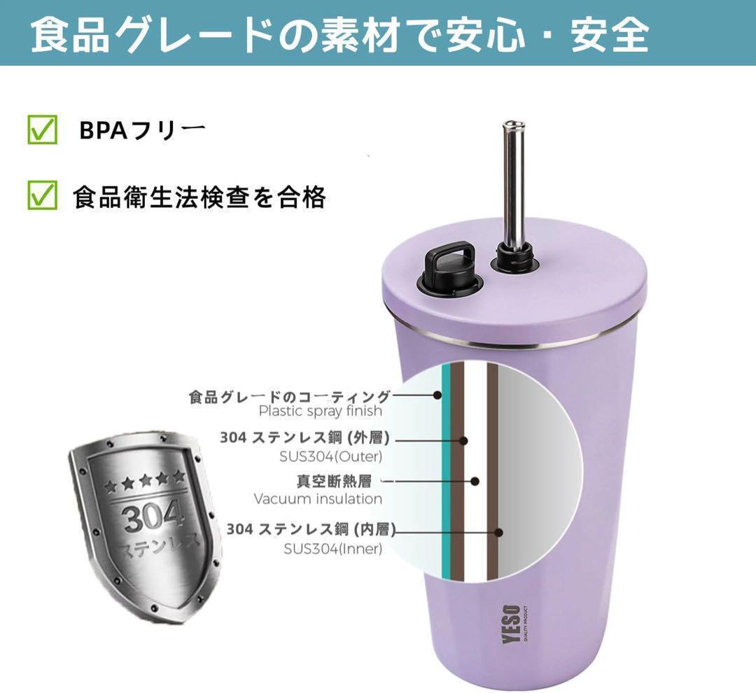 タンブラー マグボトル 水筒 ステンレス製 ストロー付 大容量 蓋付 600ml_画像3