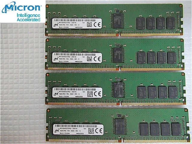 残り僅か【今週のサーバー向けメモリ(保証付き)】Micron 2R*8 PC4-2666V-RE2-12 16GB×4枚 計64GBの画像1