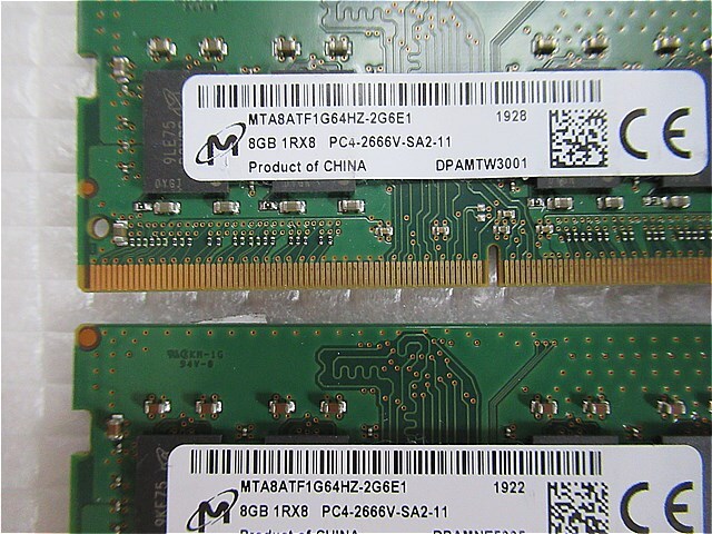 ラスト1式【今週のノート向けメモリ（保証期間付き）】Micron 1R*8 PC4-2666V-SA2-11 8GB×2枚 計16GBの画像2