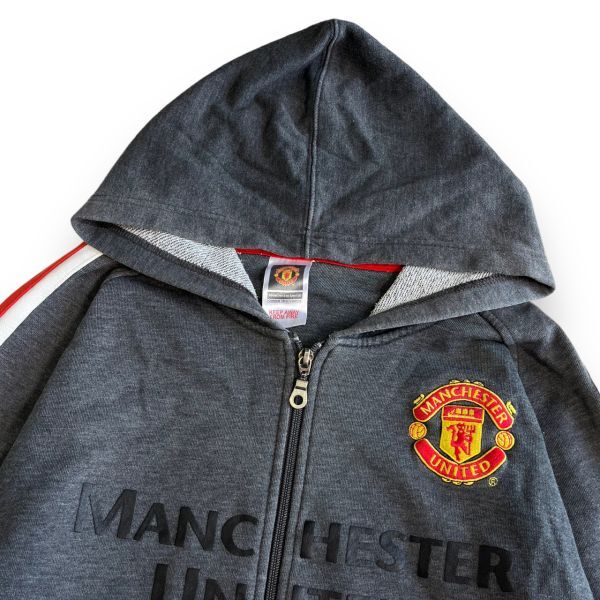 公式 Manchester United マンチェスター ユナイテッド 刺繍 ロゴ コットン スウェット ジップ パーカー 裏パイル サッカー L グレーの画像2