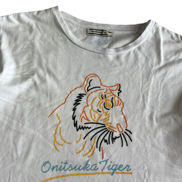 Onitsuka Tiger オニツカタイガー 半袖 プリント コットン Tシャツ S/S 丸首 イラスト 虎 タイガー トップス カットソー XL ホワイト 白_画像2