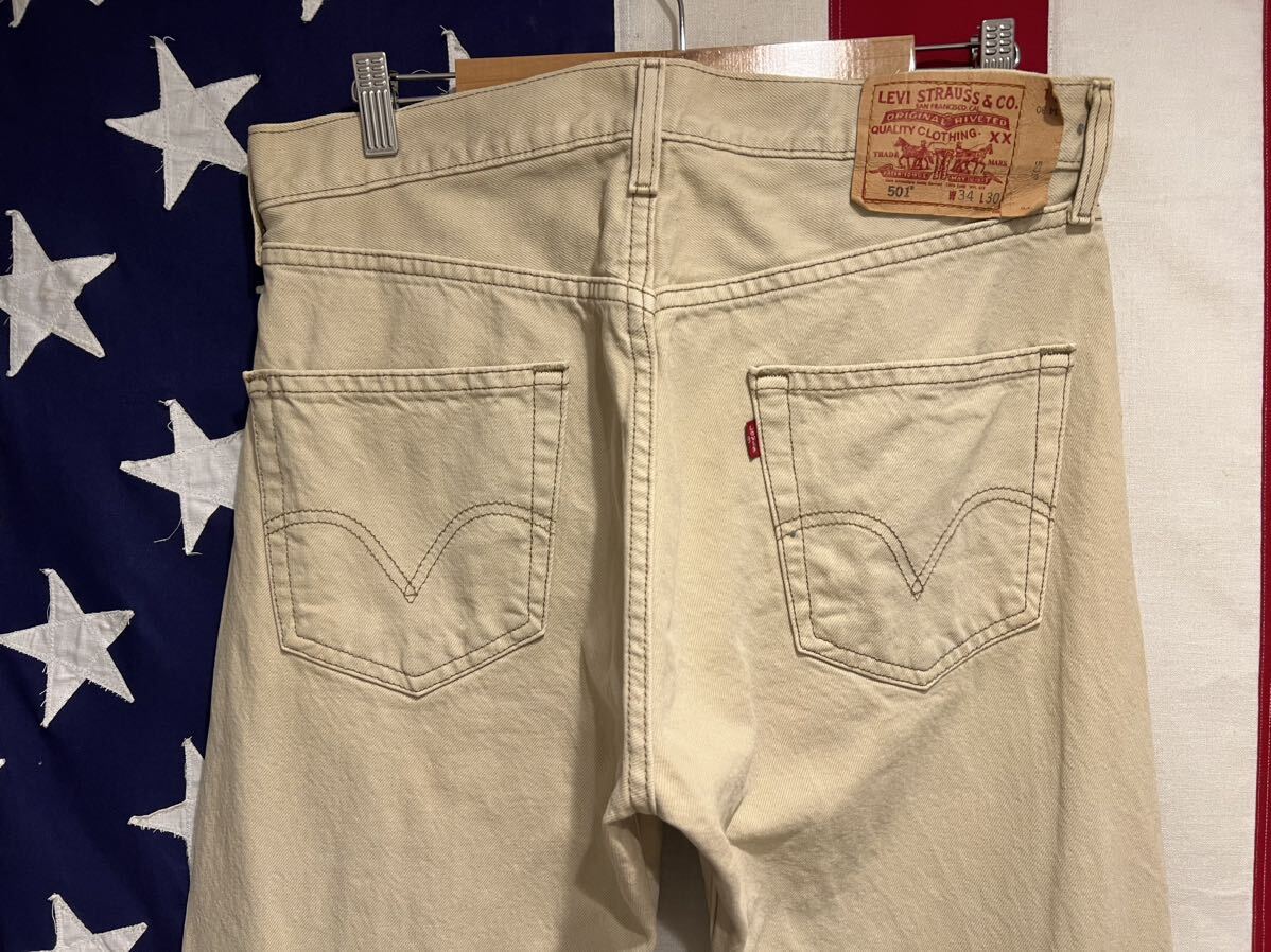 ★LEVI’S★リーバイス★501★コロンビア製★カラーデニムパンツ★ボタンフライ★赤タブ★紙パッチ★ベージュ★W34★005011182★の画像3