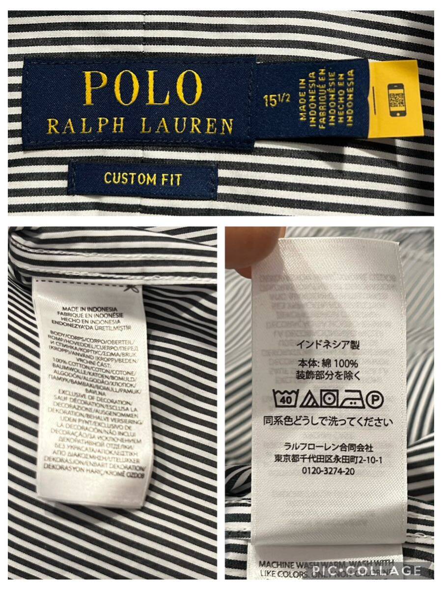 *POLO RALPH LAUREN* Polo Ralph Lauren * рубашка с длинным рукавом * полоса * общий рисунок *po колено вышивка * вышивка Logo * хлопок 100%* белый × чёрный *15 1/2*L размер соответствует *