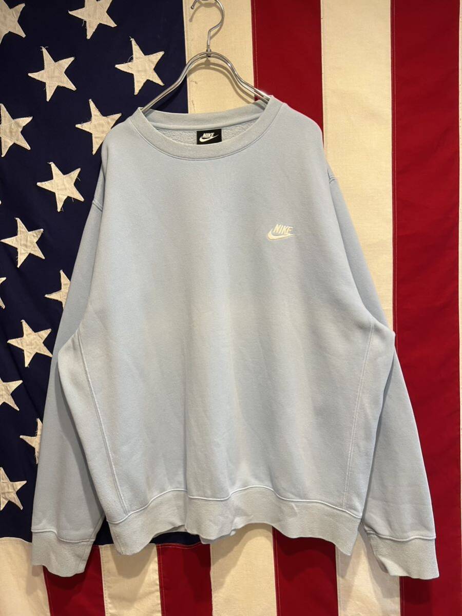 *NIKE* Nike * sweat * sweatshirt * reverse side nappy * crew neck * one Point Logo * embroidery Logo * pale blue * blue series *2XL size *