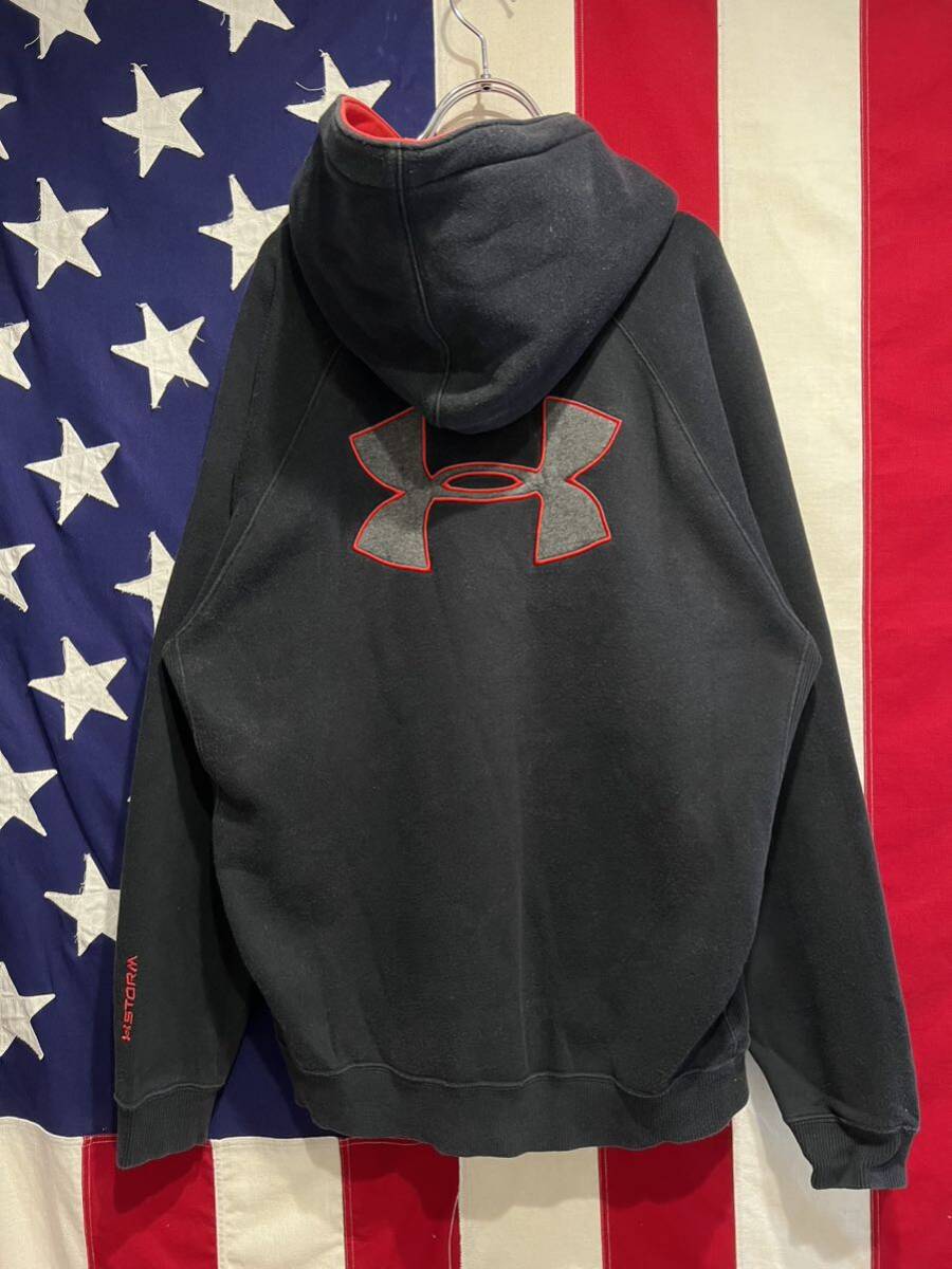 *STORM* водоотталкивающий *UNDER ARMOUR* Under Armor * Малайзия производства * тренировочный Parker * тянуть over * большой Logo * черный * чёрный *L размер *