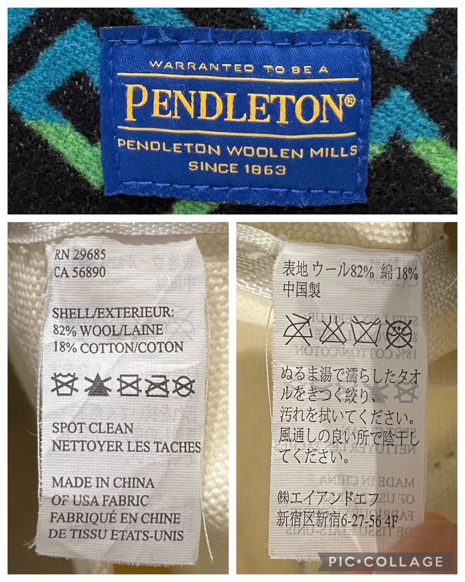 ★PENDLETON★ペンドルトン★トートバッグ★肩掛け★キャンバス×ウール★ネイティブ柄★ロゴパッチ★白×黒×マルチカラー★A4収納可★の画像7