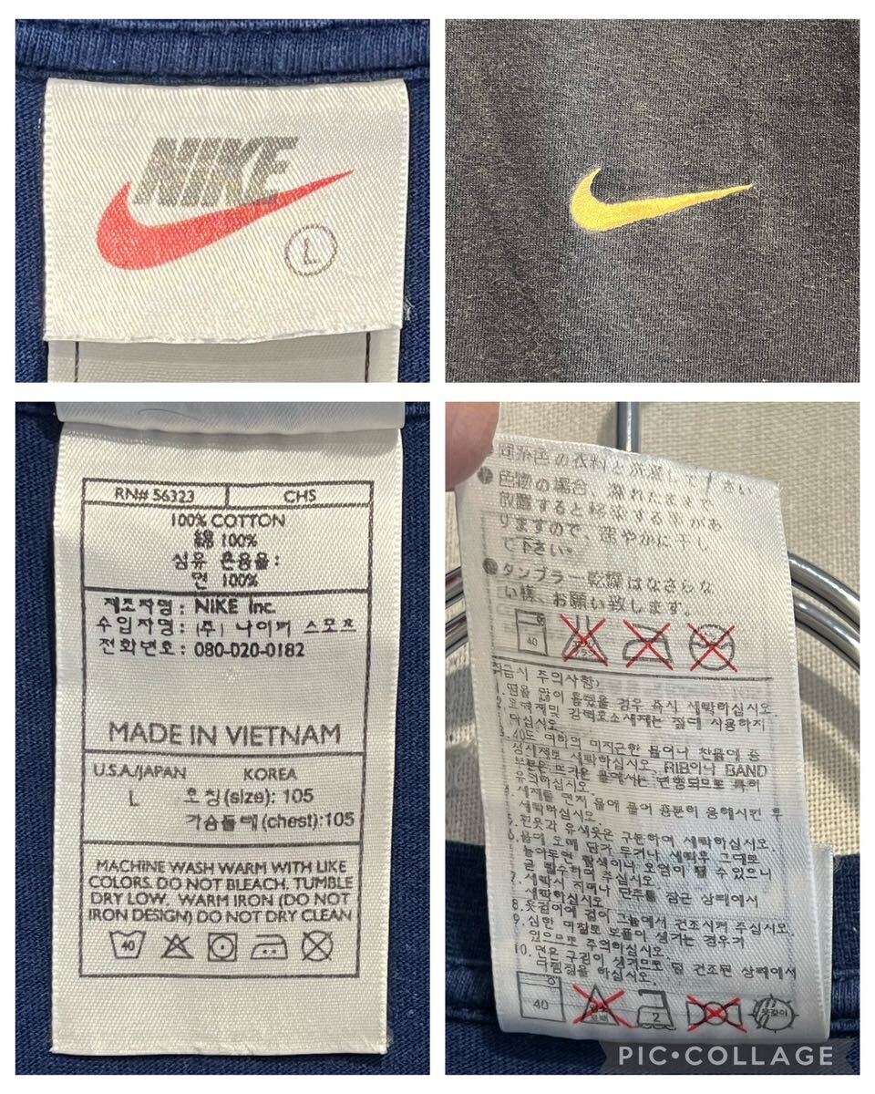 ★90s★白タグ★NIKE★ナイキ★半袖Tシャツ★ワンポイントロゴ★刺繍ロゴ★スウッシュ★綿100%★ネイビー★紺★Lサイズ★ヴィンテージ★_画像6